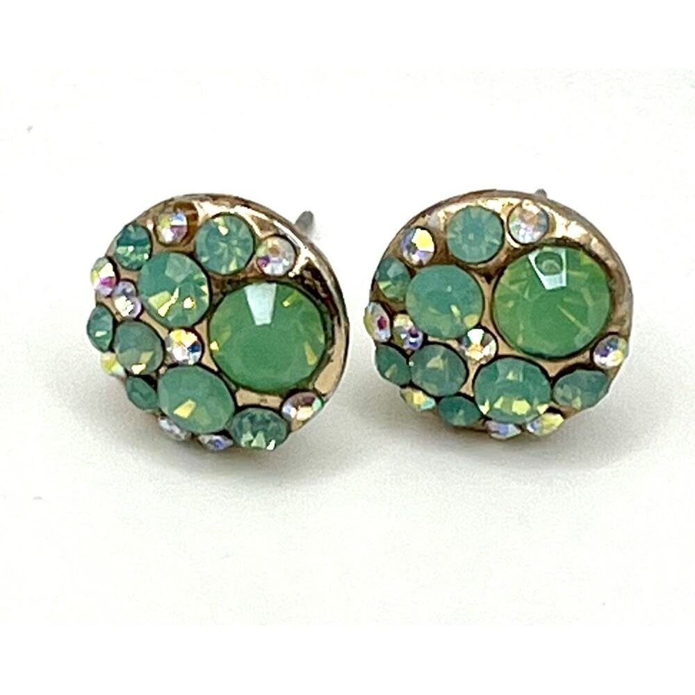 Betsy Johnson Green Rhinestone Cluster Stud Earrings Goldtone